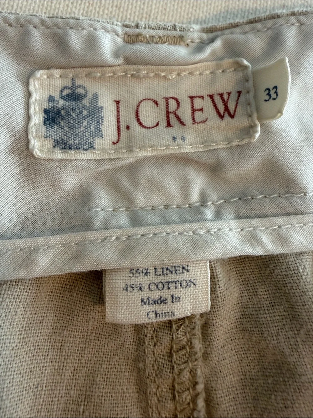 Vintage J. Crew Men's Light Khaki Flat Front Linen Cotton Blend Shorts 33
